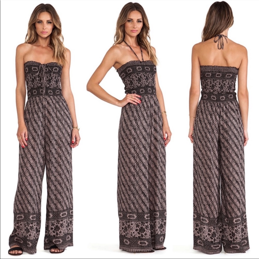 Free People Chic Smocked Wide Leg Halter Jumpsuit